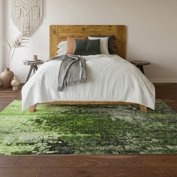 HomeRoots 8' X 10' Modern Green and Gray Abstract Washable Area Rug with UV Protection for Effortless Care 650252