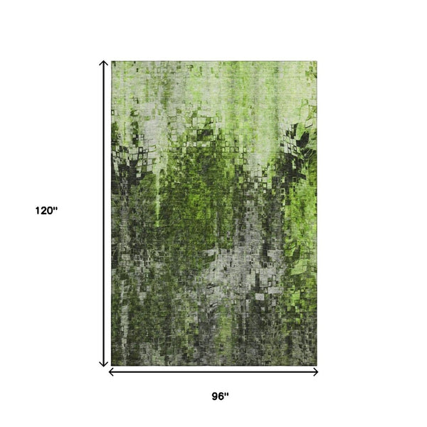 HomeRoots 8' X 10' Modern Green and Gray Abstract Washable Area Rug with UV Protection for Effortless Care 650252