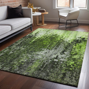 HomeRoots 9' X 12' Green and Gray Abstract Area Rug - Washable, UV Protected, Stain Resistant, Durable Design 650253