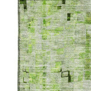 HomeRoots 9' X 12' Green and Gray Abstract Area Rug - Washable, UV Protected, Stain Resistant, Durable Design 650253