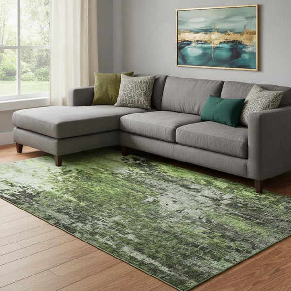 HomeRoots 10' X 14' Green and Gray Abstract Area Rug - Washable, Stain-Resistant, UV-Protected for Modern Homes 650254
