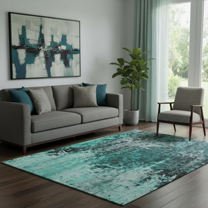 HomeRoots 5' X 8' Modern Teal and Gray Abstract Area Rug - Washable, Stain-Resistant, UV Protected Design! 650256