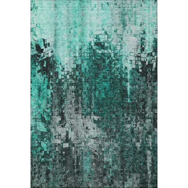 HomeRoots 5' X 8' Modern Teal and Gray Abstract Area Rug - Washable, Stain-Resistant, UV Protected Design! 650256