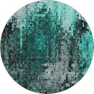 HomeRoots 8' Modern Teal and Gray Abstract Washable Round Rug - Durable, UV Protected, Ideal for High-Traffic Areas 650257