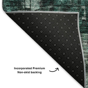HomeRoots 8' Modern Teal and Gray Abstract Washable Round Rug - Durable, UV Protected, Ideal for High-Traffic Areas 650257