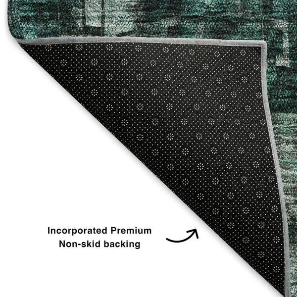 HomeRoots 8' Modern Teal and Gray Abstract Washable Round Rug - Durable, UV Protected, Ideal for High-Traffic Areas 650257