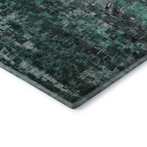 HomeRoots 8' Modern Teal and Gray Abstract Washable Round Rug - Durable, UV Protected, Ideal for High-Traffic Areas 650257