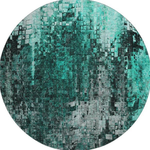 HomeRoots 8' Modern Teal and Gray Abstract Washable Round Rug - Durable, UV Protected, Ideal for High-Traffic Areas 650257