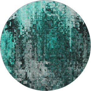 HomeRoots 8' Modern Teal and Gray Abstract Washable Round Rug - Durable, UV Protected, Ideal for High-Traffic Areas 650257