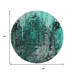 HomeRoots 8' Modern Teal and Gray Abstract Washable Round Rug - Durable, UV Protected, Ideal for High-Traffic Areas 650257