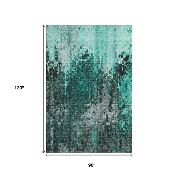 HomeRoots 8' X 10' Teal And Gray Abstract Washable Area Rug - Durable, Stylish, Stain-Resistant, UV Protected! 650258