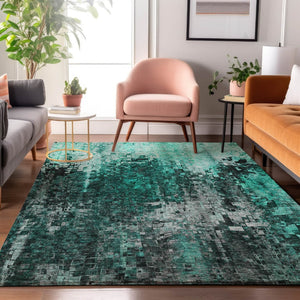 HomeRoots 10' X 14' Teal And Gray Abstract Washable Area Rug - UV Protected, Stain-Resistant, Modern Design 650260