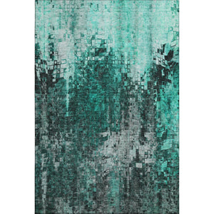 HomeRoots 10' X 14' Teal And Gray Abstract Washable Area Rug - UV Protected, Stain-Resistant, Modern Design 650260