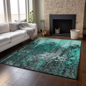 HomeRoots 10' X 14' Teal And Gray Abstract Washable Area Rug - UV Protected, Stain-Resistant, Modern Design 650260