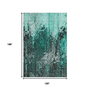 HomeRoots 10' X 14' Teal And Gray Abstract Washable Area Rug - UV Protected, Stain-Resistant, Modern Design 650260