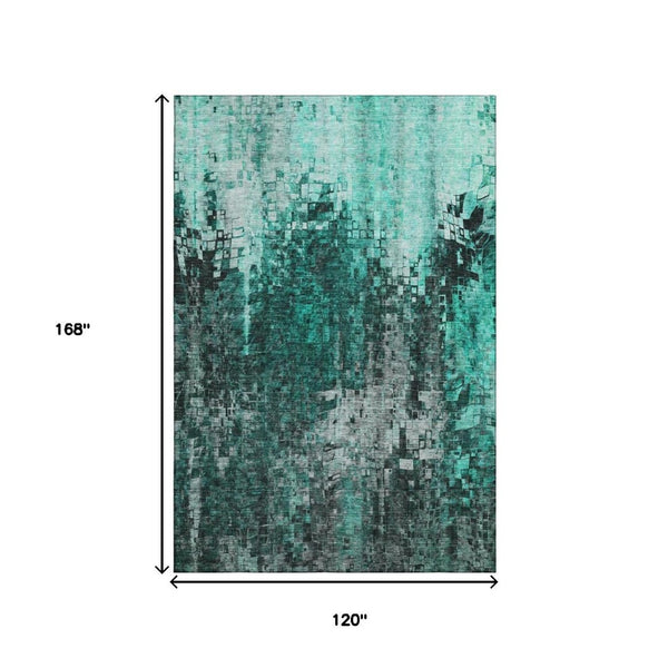 HomeRoots 10' X 14' Teal And Gray Abstract Washable Area Rug - UV Protected, Stain-Resistant, Modern Design 650260