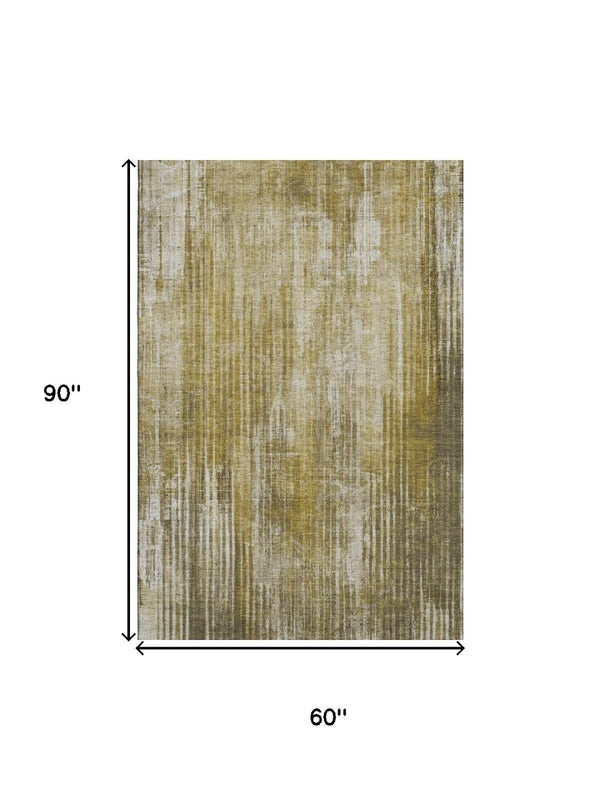 HomeRoots 5' X 8' Washable Brown and Ivory Striped Area Rug with UV Protection – Stylish, Family-Friendly Design 650262