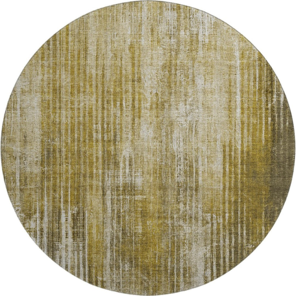 HomeRoots 8' Stylish Brown and Ivory Striped Washable Round Rug with UV Protection for Indoor and Outdoor Use 650263