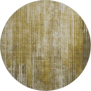 HomeRoots 8' Stylish Brown and Ivory Striped Washable Round Rug with UV Protection for Indoor and Outdoor Use 650263