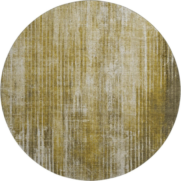 HomeRoots 8' Stylish Brown and Ivory Striped Washable Round Rug with UV Protection for Indoor and Outdoor Use 650263