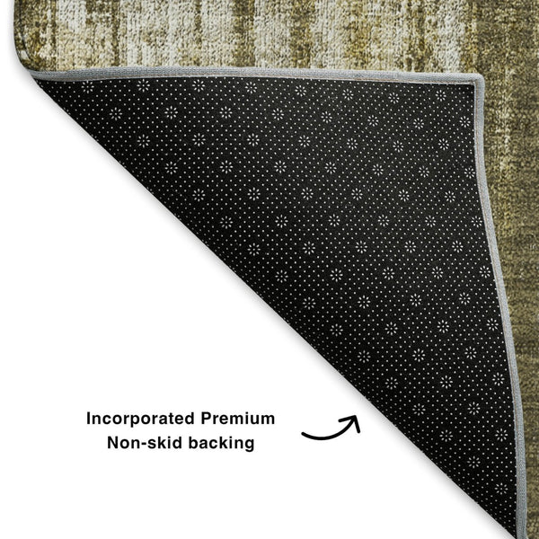 HomeRoots 8' Stylish Brown and Ivory Striped Washable Round Rug with UV Protection for Indoor and Outdoor Use 650263