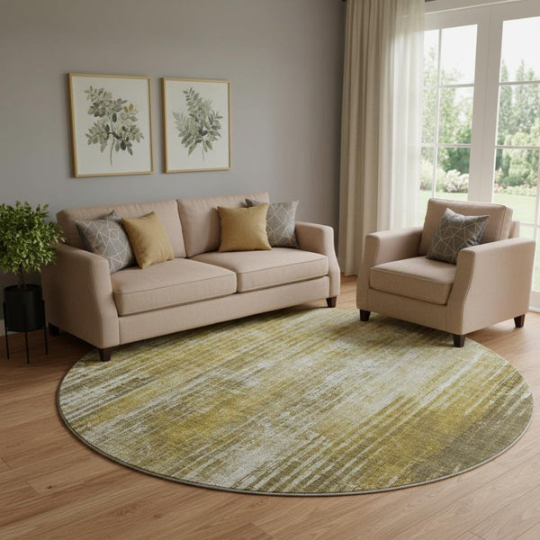 HomeRoots 8' Stylish Brown and Ivory Striped Washable Round Rug with UV Protection for Indoor and Outdoor Use 650263
