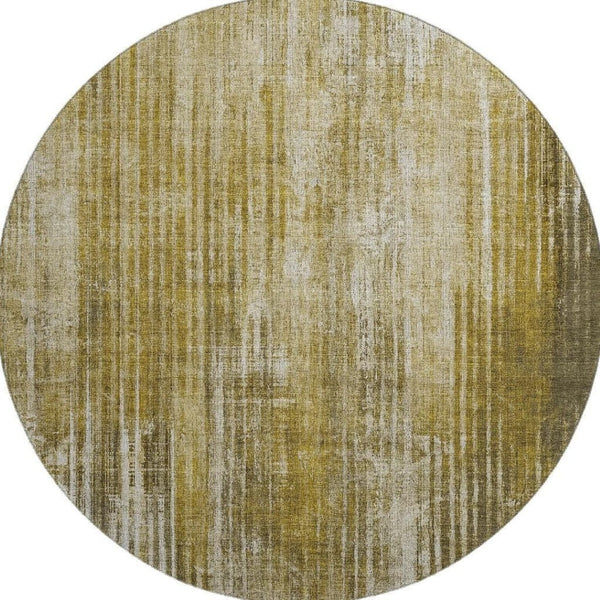 HomeRoots 8' Stylish Brown and Ivory Striped Washable Round Rug with UV Protection for Indoor and Outdoor Use 650263