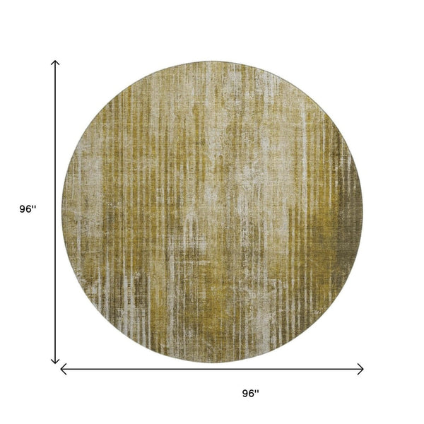 HomeRoots 8' Stylish Brown and Ivory Striped Washable Round Rug with UV Protection for Indoor and Outdoor Use 650263