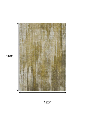 HomeRoots 10' Brown and Ivory Striped Washable Area Rug - Durable, UV-Protected, Perfect for Family Spaces! 650266