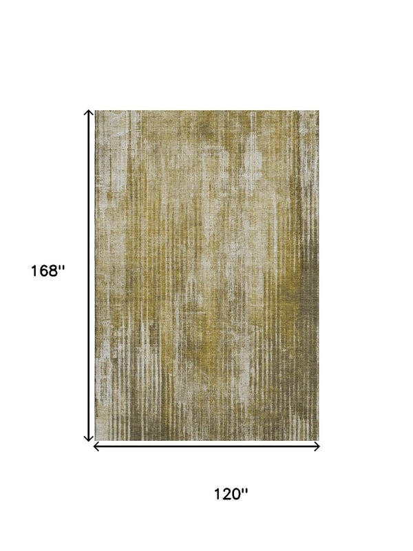 HomeRoots 10' Brown and Ivory Striped Washable Area Rug - Durable, UV-Protected, Perfect for Family Spaces! 650266