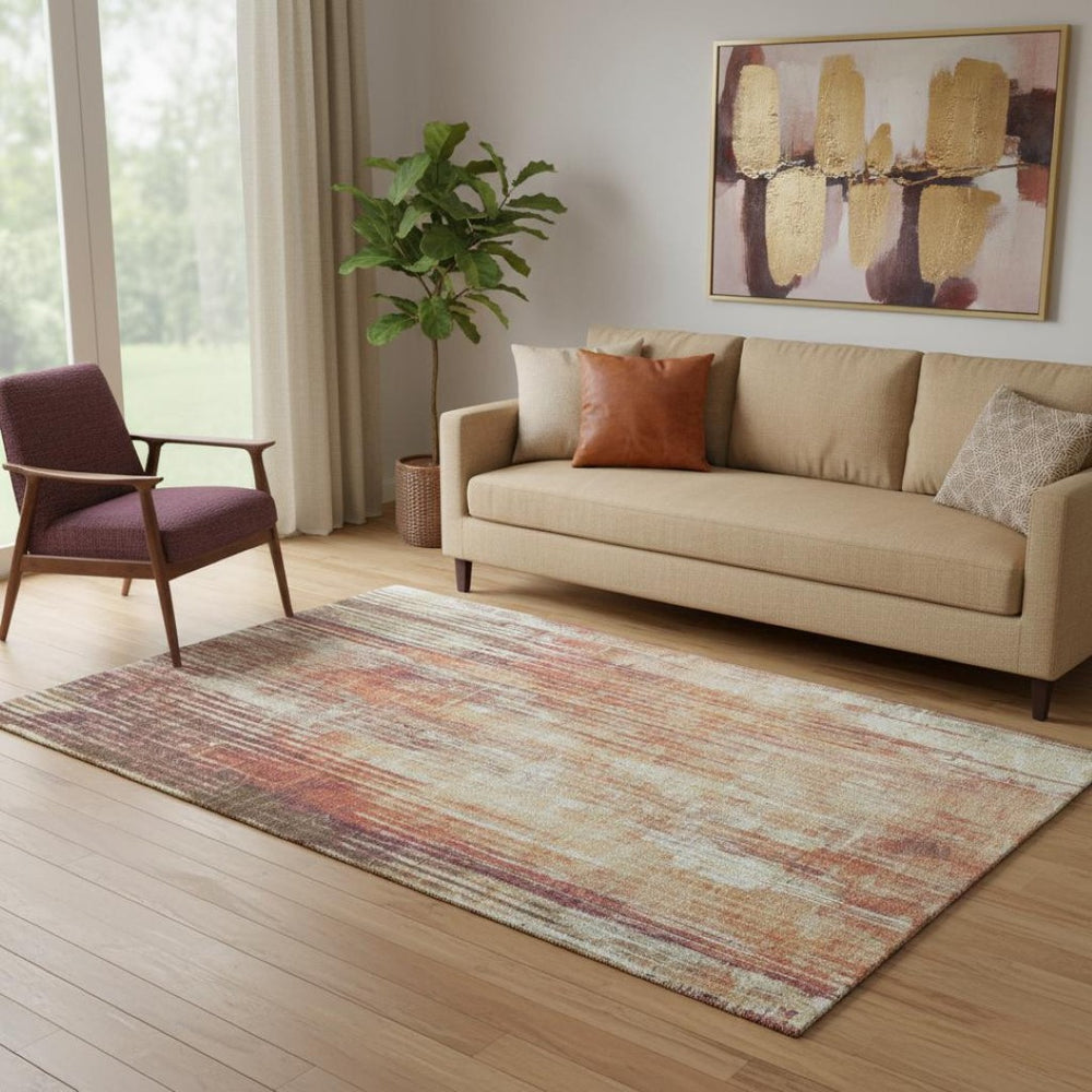 HomeRoots 5' X 8' Chili Red & Ivory Striped Area Rug - Washable, UV Protected, Stain Resistant for High Traffic Areas 650268