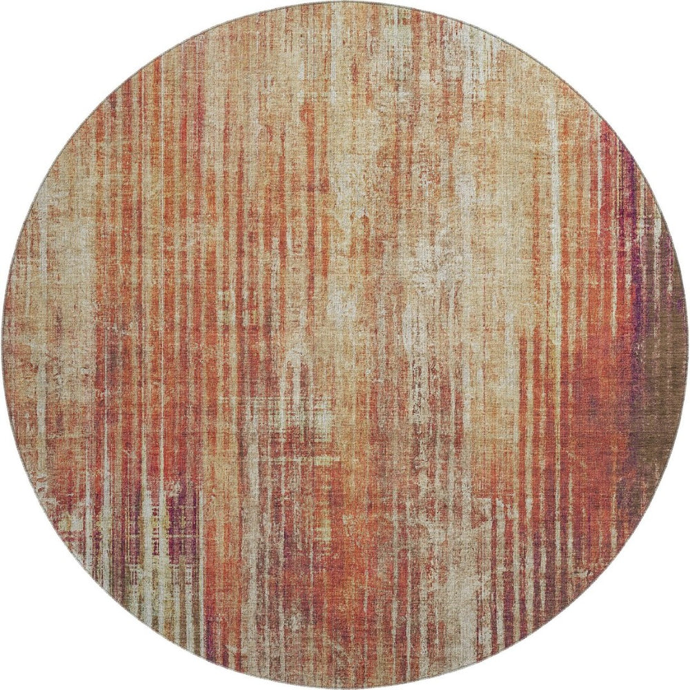 HomeRoots 8' Chili Red Striped Washable Round Rug with UV Protection - Durable, Stain-Resistant, Easy Care! 650269