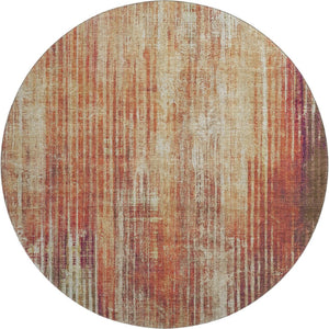 HomeRoots 8' Chili Red Striped Washable Round Rug with UV Protection - Durable, Stain-Resistant, Easy Care! 650269