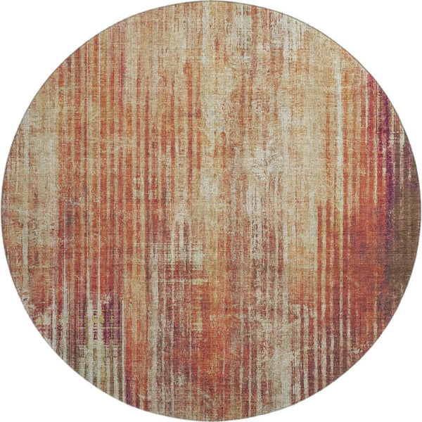 HomeRoots 8' Chili Red Striped Washable Round Rug with UV Protection - Durable, Stain-Resistant, Easy Care! 650269