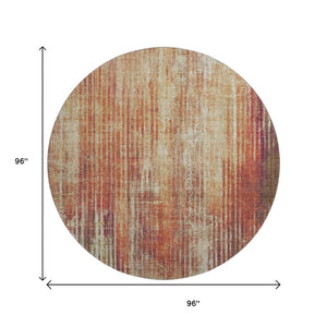 HomeRoots 8' Chili Red Striped Washable Round Rug with UV Protection - Durable, Stain-Resistant, Easy Care! 650269