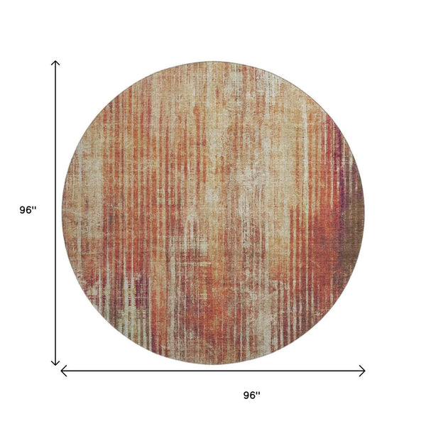 HomeRoots 8' Chili Red Striped Washable Round Rug with UV Protection - Durable, Stain-Resistant, Easy Care! 650269