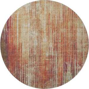 HomeRoots 8' Chili Red Striped Washable Round Rug with UV Protection - Durable, Stain-Resistant, Easy Care! 650269