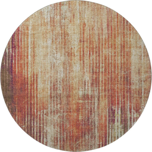 HomeRoots 8' Chili Red Striped Washable Round Rug with UV Protection - Durable, Stain-Resistant, Easy Care! 650269