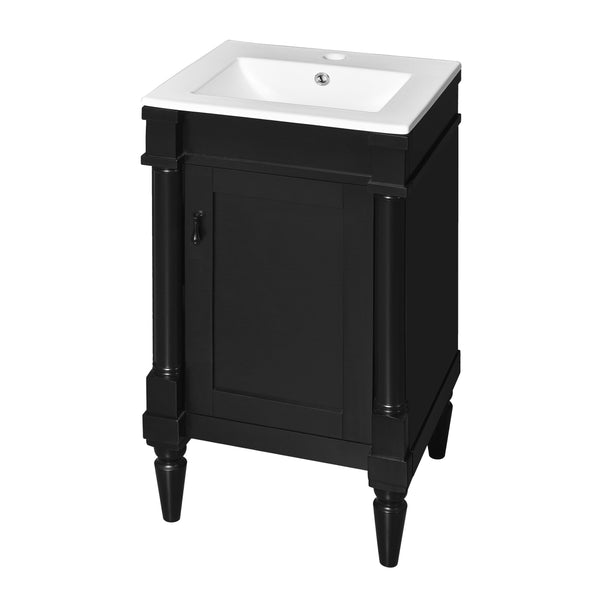 English Elm 18-Inch Modern Bathroom Vanity with Sink Compact Retro Design Durable MDF & Solid Wood Legs Storage-Friendly Black N710P257401B