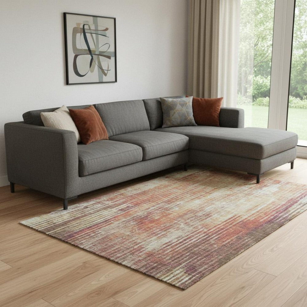 HomeRoots 8' X 10' Chic Chili Red & Ivory Striped Area Rug - Washable, UV Protected, Stain Resistant Design 650270