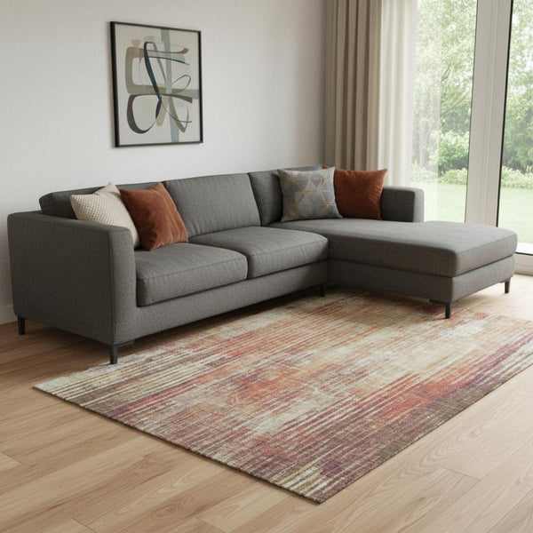 HomeRoots 8' X 10' Chic Chili Red & Ivory Striped Area Rug - Washable, UV Protected, Stain Resistant Design 650270