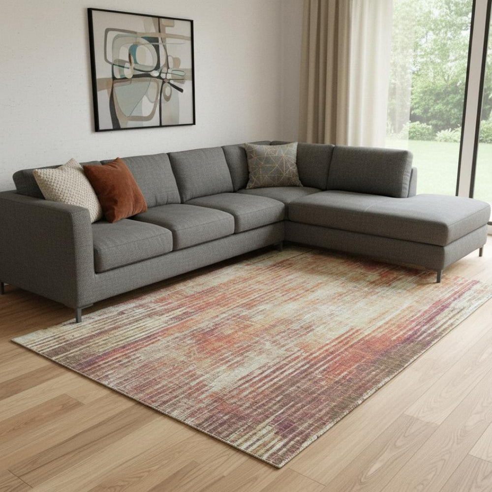 HomeRoots 9' X 12' Chili Red & Ivory Striped Washable Area Rug with UV Protection for High-Traffic Spaces 650271