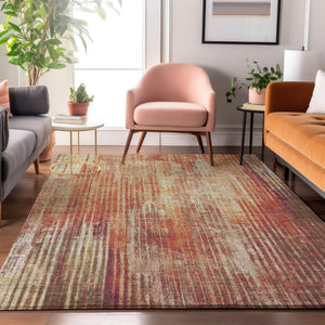 HomeRoots 10' X 14' Chili Red Striped Area Rug - Washable, UV Protected, Stain-Resistant for Busy Homes! 650272