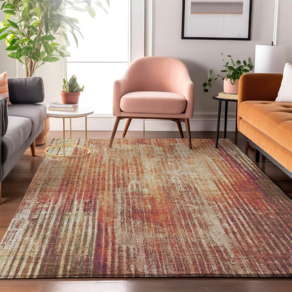 HomeRoots 10' X 14' Chili Red Striped Area Rug - Washable, UV Protected, Stain-Resistant for Busy Homes! 650272