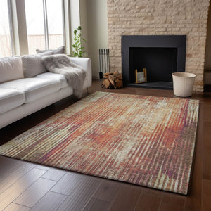 HomeRoots 10' X 14' Chili Red Striped Area Rug - Washable, UV Protected, Stain-Resistant for Busy Homes! 650272