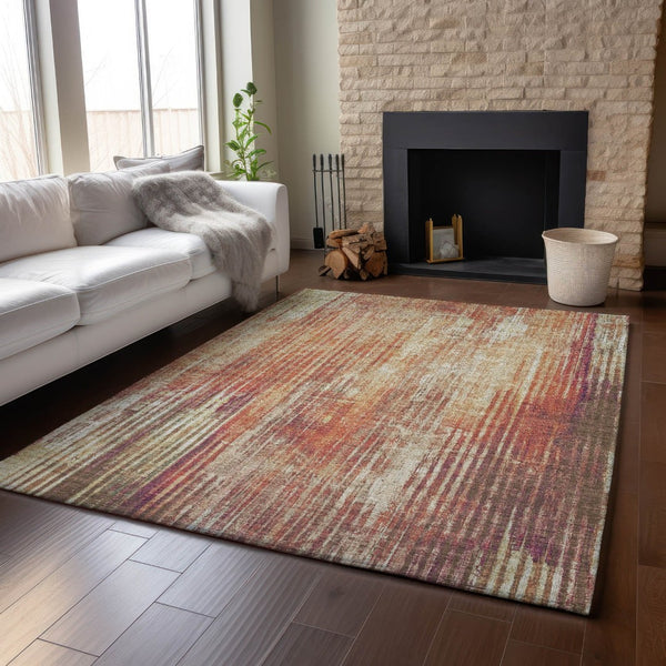 HomeRoots 10' X 14' Chili Red Striped Area Rug - Washable, UV Protected, Stain-Resistant for Busy Homes! 650272