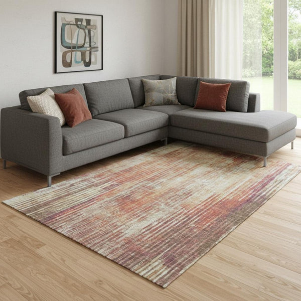 HomeRoots 10' X 14' Chili Red Striped Area Rug - Washable, UV Protected, Stain-Resistant for Busy Homes! 650272