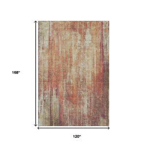 HomeRoots 10' X 14' Chili Red Striped Area Rug - Washable, UV Protected, Stain-Resistant for Busy Homes! 650272