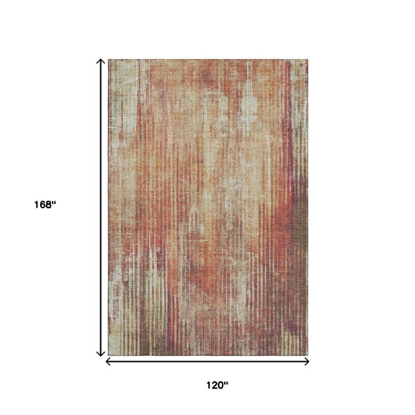 HomeRoots 10' X 14' Chili Red Striped Area Rug - Washable, UV Protected, Stain-Resistant for Busy Homes! 650272