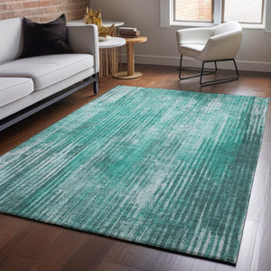 HomeRoots 5' X 8' Teal & Ivory Striped Area Rug – Washable, UV-Protected, Durable for Homes with Kids & Pets 650274